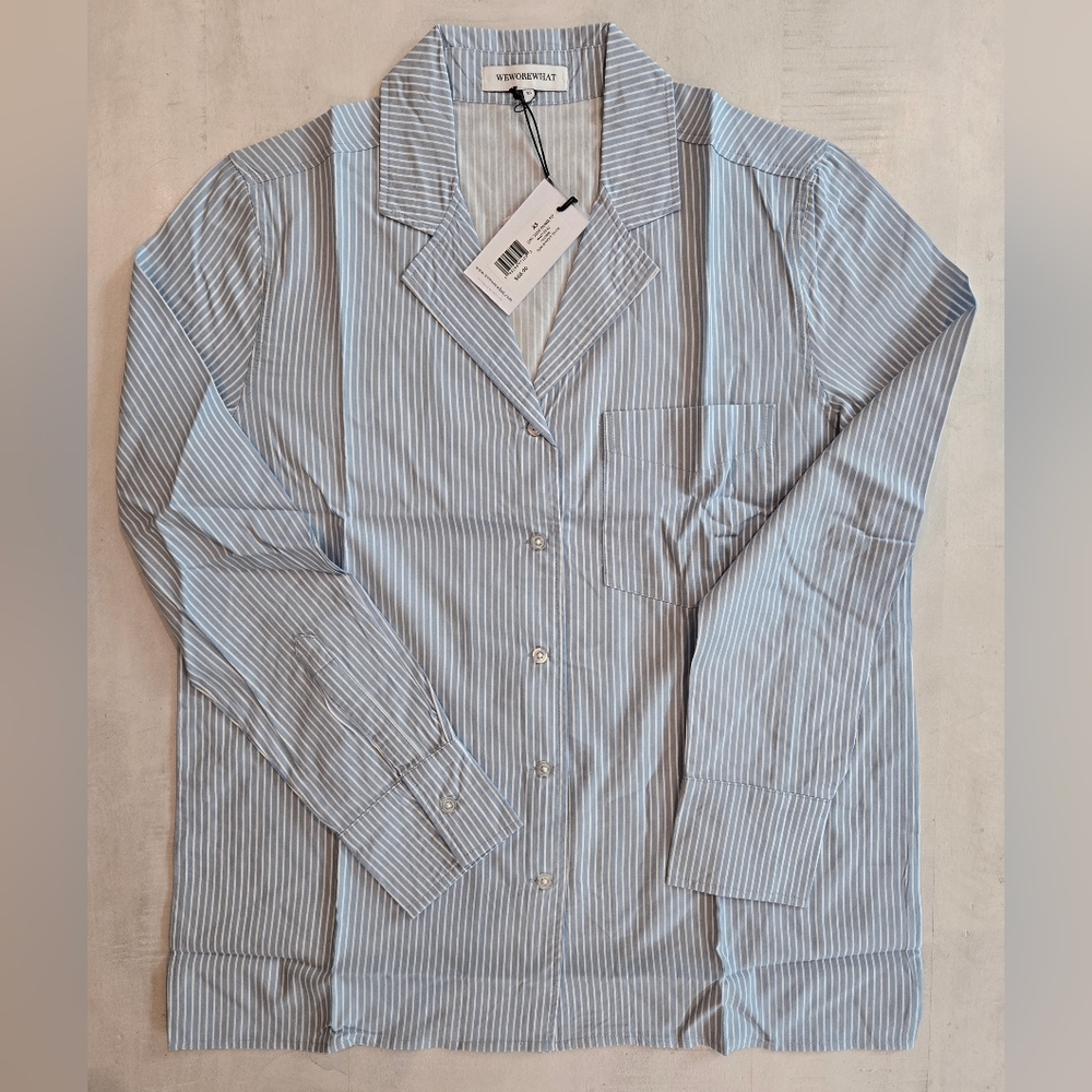 WeWoreWhat, Blue Striped OVERSIZE Comfy Pajama Sleep Shirt, Size XS, NWT